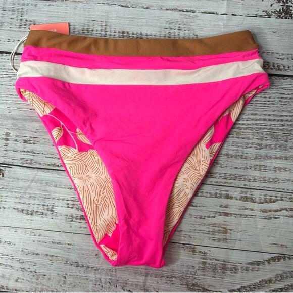 Maaji Small Standard High Rise Bikini Swim Bottom Reversible Pink Floral NEW - Picture 4 of 11